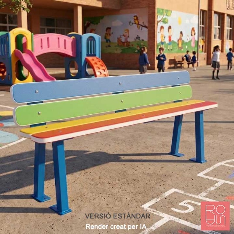 Banc infantil amb respatller Arc-en-ciel de PEHD i acer